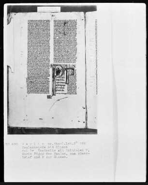 Paulusbriefe mit Glossen — Initiale P (AULUS), darin Paulus, Folio 1verso