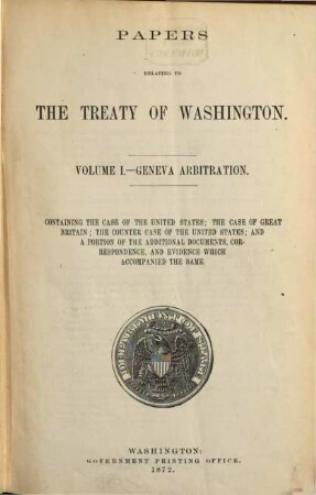 Papers relating to the treaty of Washington, 1. Geneva arbitration