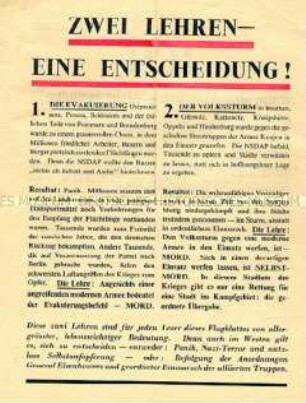 Abwurf-Flugblatt der Alliierten mit der Aufforderung zur kampflosen Übergabe der Städte und Verhaltensmaßregeln für die Bevölkerung