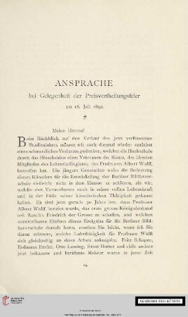 Ansprache bei Gelegenheit der Preisvertheilungsfeier am 16. Juli 1892