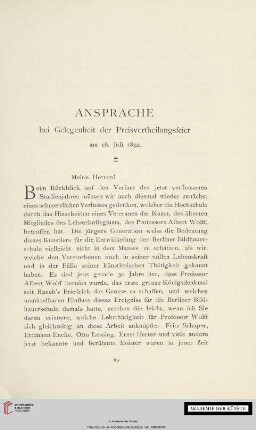 Ansprache bei Gelegenheit der Preisvertheilungsfeier am 16. Juli 1892