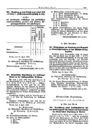 Einheitliche Bezeichnung der Leistungsstufen in der Pädagogischen Prüfung : [Erziehung] ; [Für das Reich] ; [Amtliche Erlasse] ; [Amtlicher Teil]