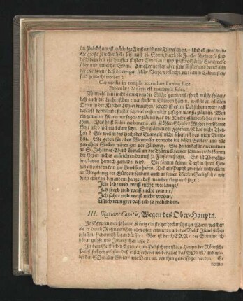 III. Ratione Capitis, Wegen des Ober-Haupts.