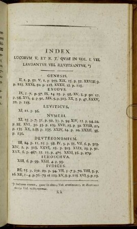 Index Locorum V. et N. T. quae in Vol. I, vel laudantur vel illustrantur.