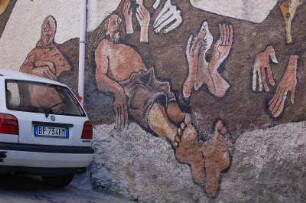 Insel Sardinien - Wandmalerei : Wandmalereien im Bergdorf Orgosolo, aufgenommen 2006 auf Sardinien