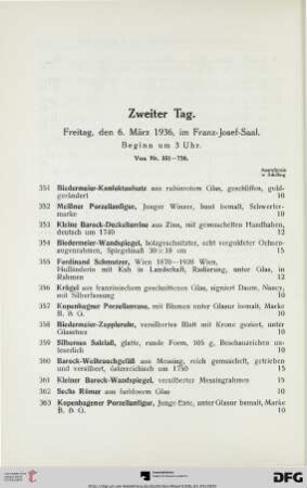 Zweiter Tag: Freitag, den 6. März 1936, im Franz-Josef-Saal, Beginn um 3 Uhr (Nr. 351-720)