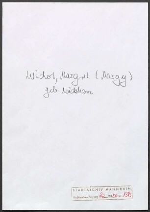 [Wichert, Margaret], London, an Wichert