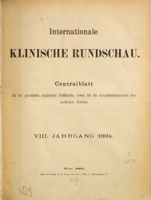 Internationale klinische Rundschau. 8. 1894