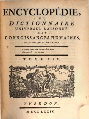 Encyclopédie, Ou Dictionnaire Universel Raisonné Des Connoissances Humaines, 30. N - Oehr