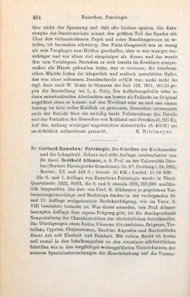 404-405 [Rezension] Rauschen, Gerhard, Patrologie