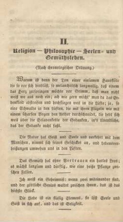 II. Religion - Philosophie - Seelen- und Gemüthsleben