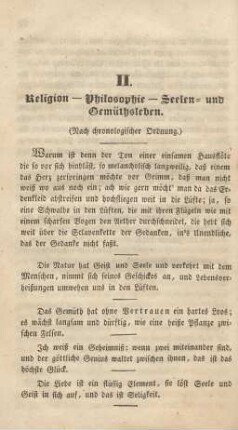 II. Religion - Philosophie - Seelen- und Gemüthsleben