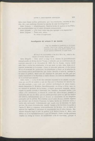 Investigación del artículo 5° del decreto