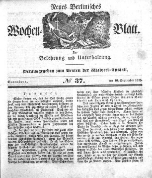 No. 37, Sonnabend, den 10.September 1836