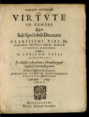 Theses Ethicae. De Virtute In Genere