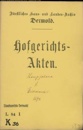 Kampjohanns Witwe zu Ehrentrup gegen Tönnies Wissmann - Schuldforderung