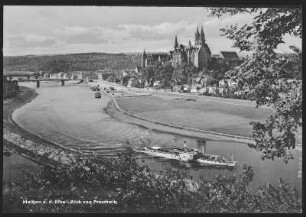Meißen. Blick von Proschwitz - Elbe mit Dampfer