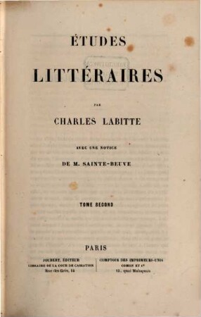Études litteraires : avec une notice de M. Sainte-Beuve. 2