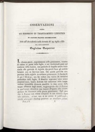 OSSERVAZIONI SOPRA UN FENOMENO DI TRASUDAMEMTO LINFATICO
