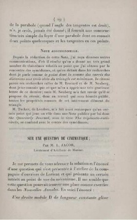 Sur une question de cinématique.