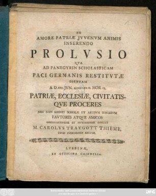 De Amore Patriæ Jvvenvm Animis Inserendo Prolvsio