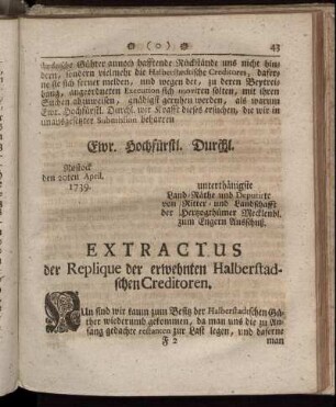 VII. Extractus der Replique der erwehnten Halberstadtschen Creditoren.
