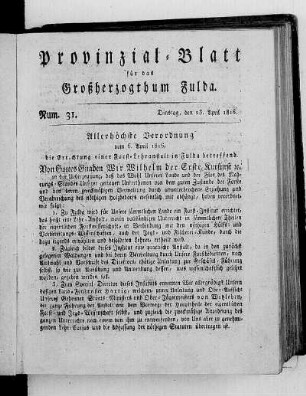 Num. 31., Ausgabe vom 25. April 1816