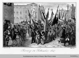 Demonstration für Leopold II. und Pius IX. am 12.9.1847 beim Ponte Santa Trinita