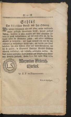 Schluß Der Fiscalischen Proceß- und Tax-Ordnung.