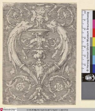 [Ornament mit zwei Delphinen; Ornament with two dolphins]