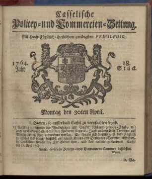 18. Stueck, Montag den 30ten April 1764