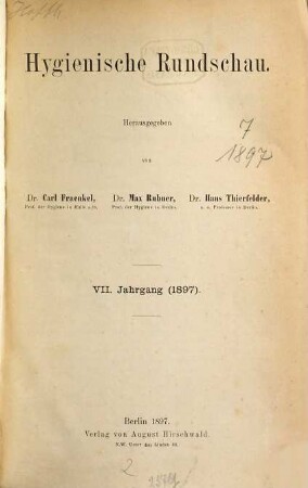 Hygienische Rundschau, 7. 1897