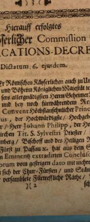 Conclusum trium Collegiorum S.R.I. : Dictatum Ratisb. d. 4. Maji 1707. per Mogunt.