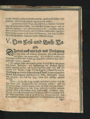 V. Von Fest- und Buß-Tagen.