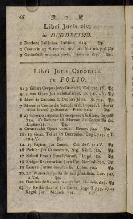 66-76, Libri Juris Canonici in Folio. ... in Quarto. Octavo. Duodecimo.