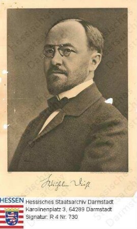 Diehl, Georg Wilhelm, Prof. Dr.phil. (1871-1944) / Porträt, rechtsgewandtes u. -vorblickendes Brustbild / Foto mit faks. Unterschrift