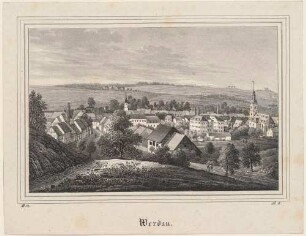 Stadtansicht von Werdau im Westerzgebirge in Sachsen, aus der Zeitschrift Saxonia, Band 3