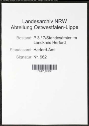 Heiratsregister Standesamt Herford-Amt