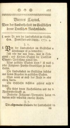 Viertes Capitel. Von der Landeshoheit im Geistlichen derer Teuschen Reichsstände.