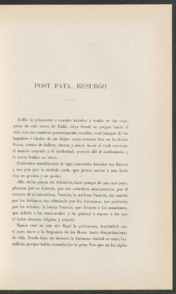 Post fata, resurgo