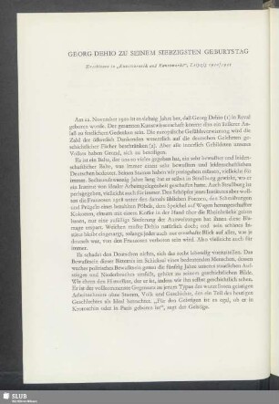 Georg Dehio Zu Seinem Siebzigsten Geburtstag