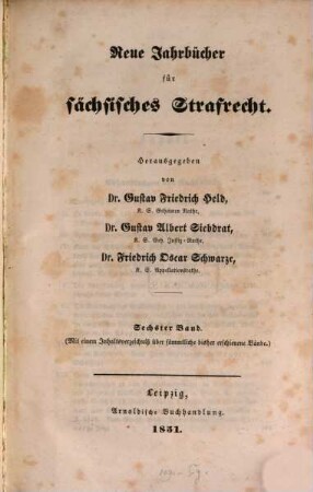Neue Jahrbücher für sächsisches Strafrecht. 6. 1851