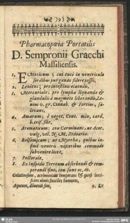 Pharmacopoeia Portatilis D. Sempronii Gracchi Massiliensis