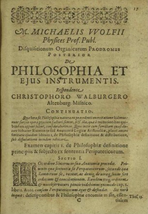 Prodromus Michaelis Wolfii ... de philosophia et ejus instrumentis