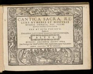 Orlando di Lasso: Cantica sacra ... sex et octo vocibus. Altus