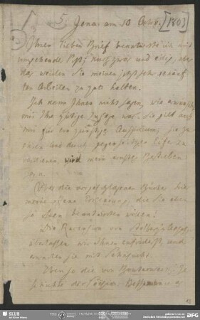 Eigenh. Brief von Heinrich Carl Abraham Eichstaedt an August Wilhelm von Schlegel, Jena, 10.10.1803