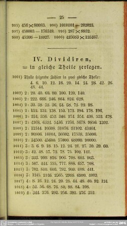 IV. Dividiren, = in gleiche Theile zerlegen