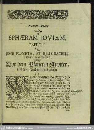 Von dem Planeten Jupiter und dessen Trabanten insgemein