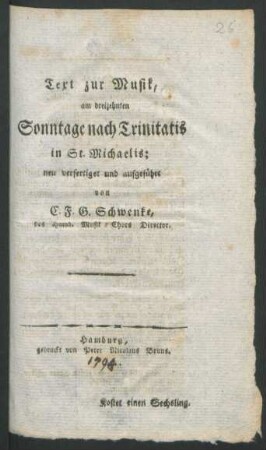 Text zur Musik, am dreizehnten Sonntage nach Trinitatis in St. Michaelis