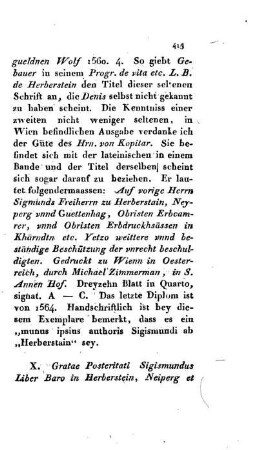 X. Gratae posteritati : B. in Herberstein actiones suas reliquit etc.
